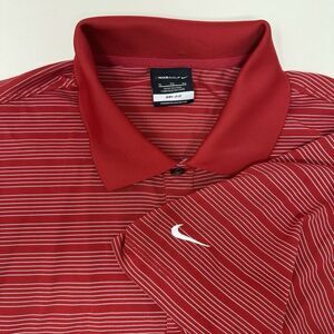 Nike Golf Dri Fit Men's XL Red White Stripe Short Sleeve Poly Polo Golf Shirt‎
